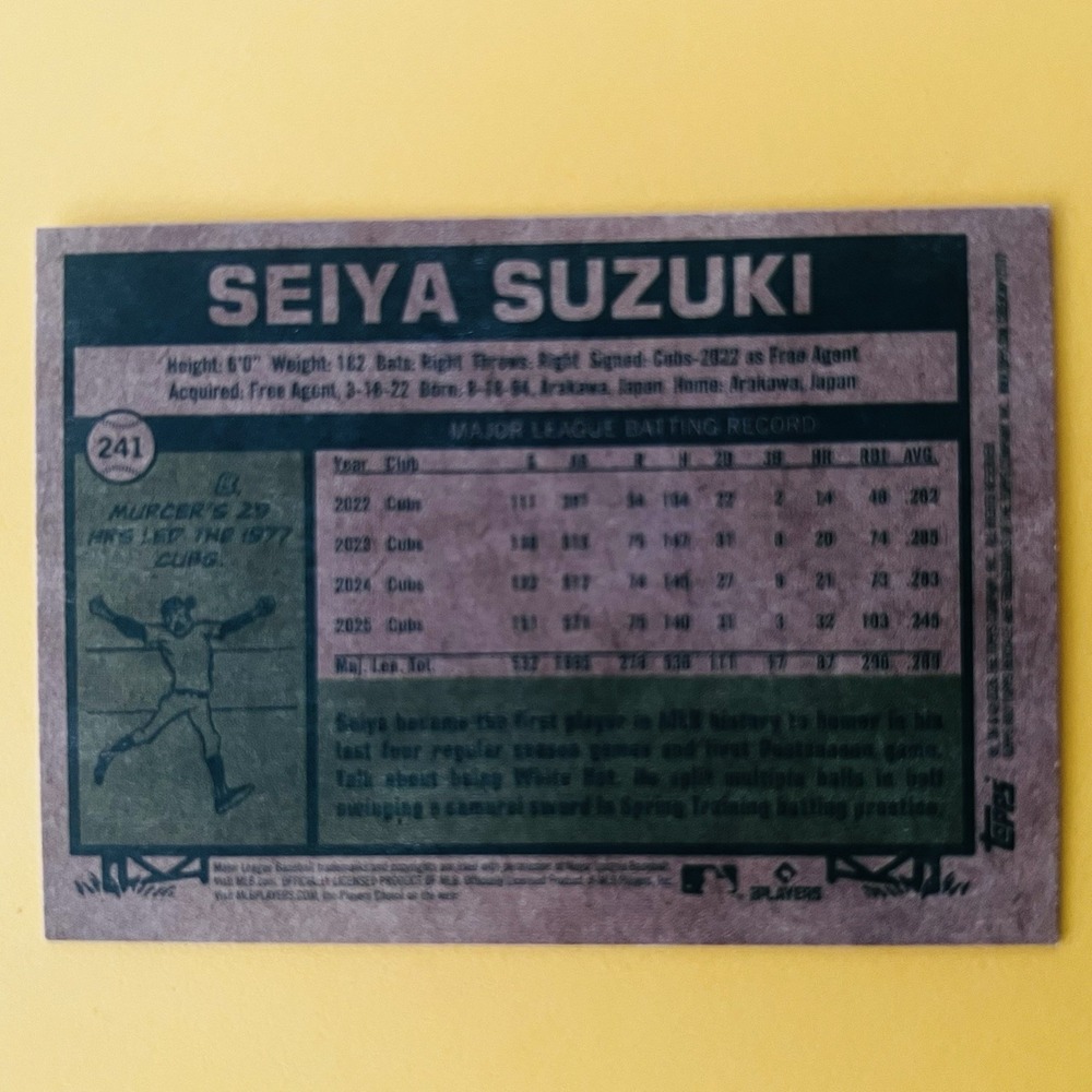 2026 Topps Heritage Baseball Seiya Suzuki #241 Chicago Cubs - Picture 3 of 3